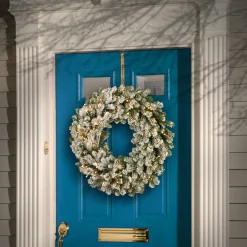 Outlet National Tree Company 24 in. Pre-Lit Snowy Sheffield Spruce Wreath with Twinkly LED Lights