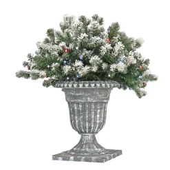 Clearance National Tree Company 24 in. Pre-Lit Snowy Sheffield Spruce Porch Bush with Twinkly LED Lights