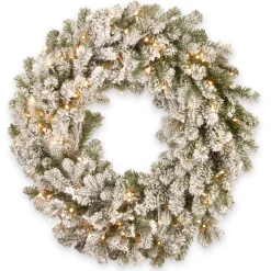 Clearance National Tree Company 30 in. Pre-Lit Snowy Sheffield Spruce Wreath with Twinkly LED Lights