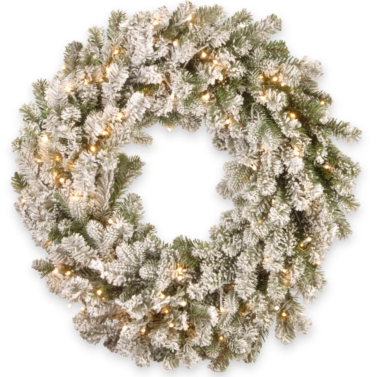 Clearance National Tree Company 30 in. Pre-Lit Snowy Sheffield Spruce Wreath with Twinkly LED Lights