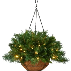 Outlet National Tree Company 20 in. Pre-Lit Tiffany Fir Hanging Basket with Warm White LED Lights