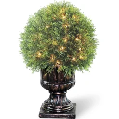 Best National Tree Company 27 in. Pre-Lit Upright Juniper Ball Topiary Tree in a Decorative Urn with Clear Lights