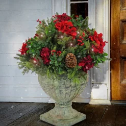Best National Tree Company 28 in. Pre-Lit Vienna Waltz Decorated Urn Filler with LED Lights