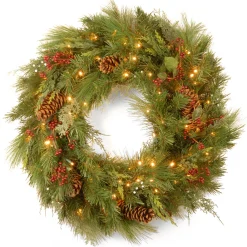 Online National Tree Company 30 in. Pre-Lit White Pine Wreath with Warm White LED Lights