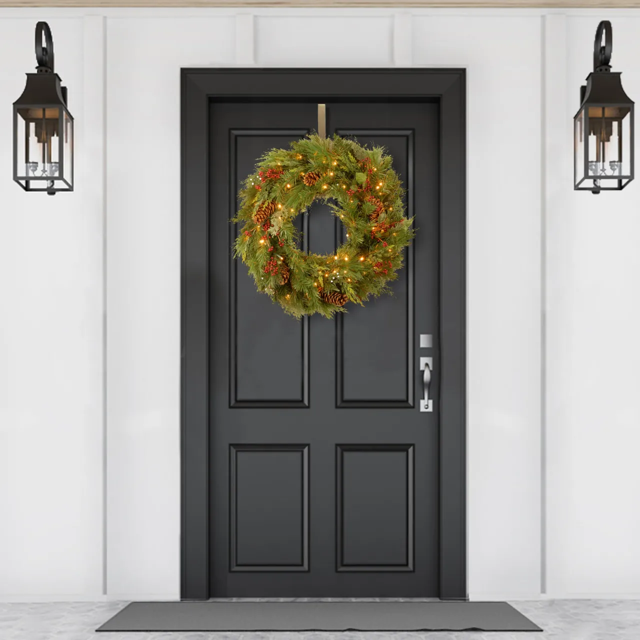 Online National Tree Company 30 in. Pre-Lit White Pine Wreath with Warm White LED Lights