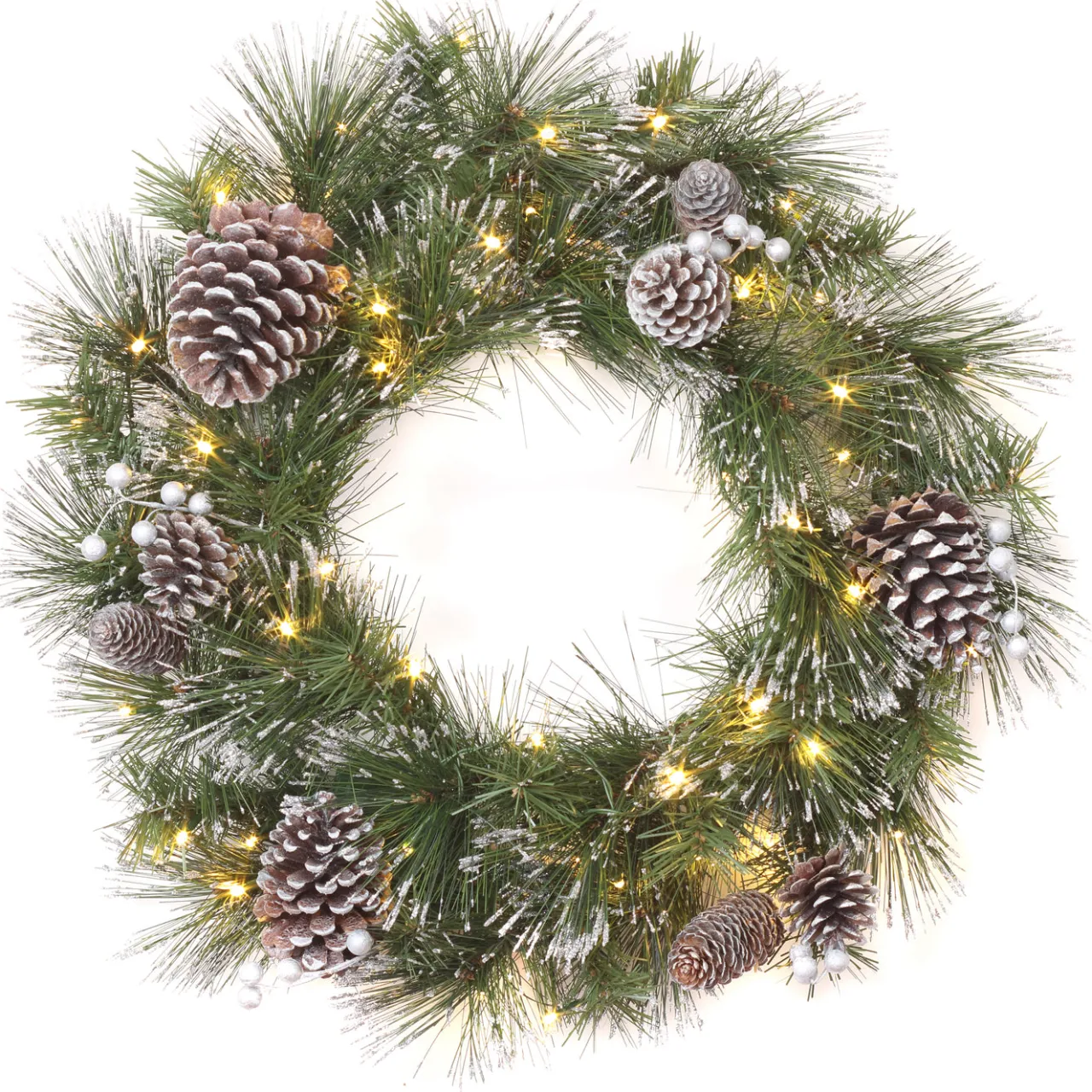 Discount National Tree Company 24 in. Pre-Lit Whitter Pine Wreath with LED Lights
