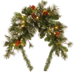 Sale National Tree Company 36 in. Pre-Lit Wintry Pine Mailbox Swag with LED Lights