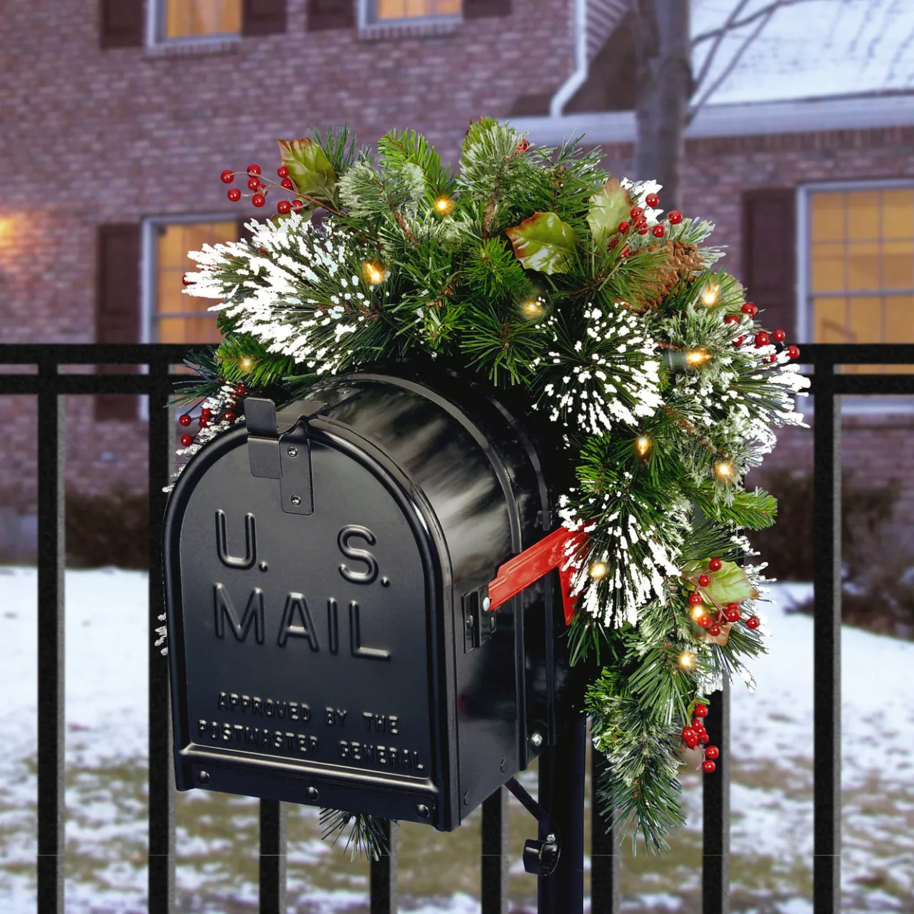 Sale National Tree Company 36 in. Pre-Lit Wintry Pine Mailbox Swag with LED Lights
