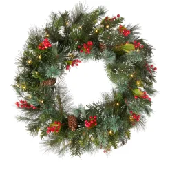 Sale National Tree Company 24 in. Pre-Lit Wintry Pine Wreath with LED Lights
