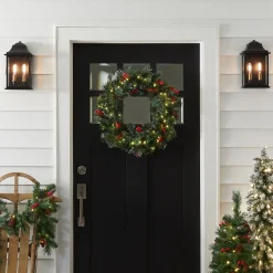 Sale National Tree Company 24 in. Pre-Lit Wintry Pine Wreath with LED Lights