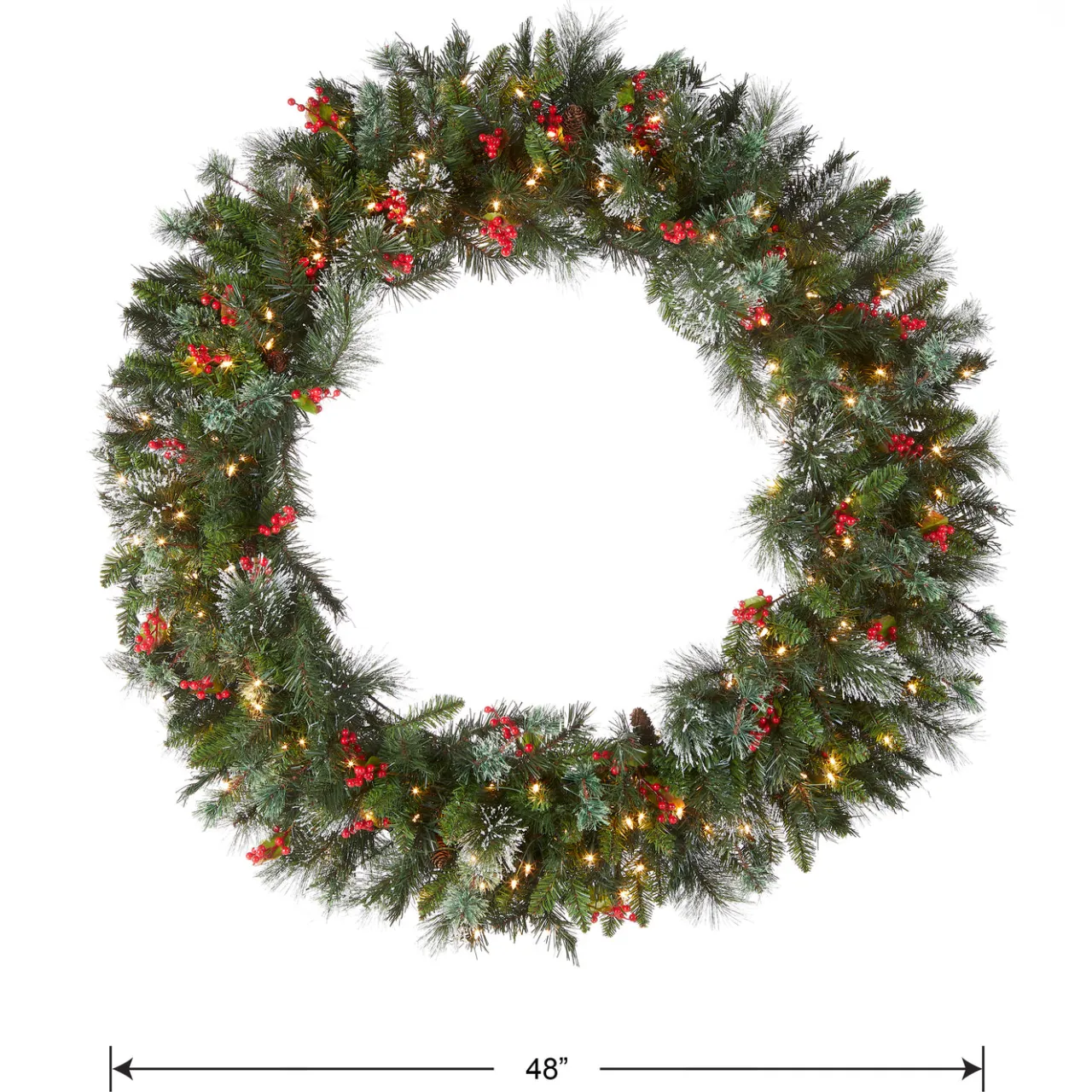 New National Tree Company 48 in. Pre-Lit Wintry Pine Wreath with Clear Lights