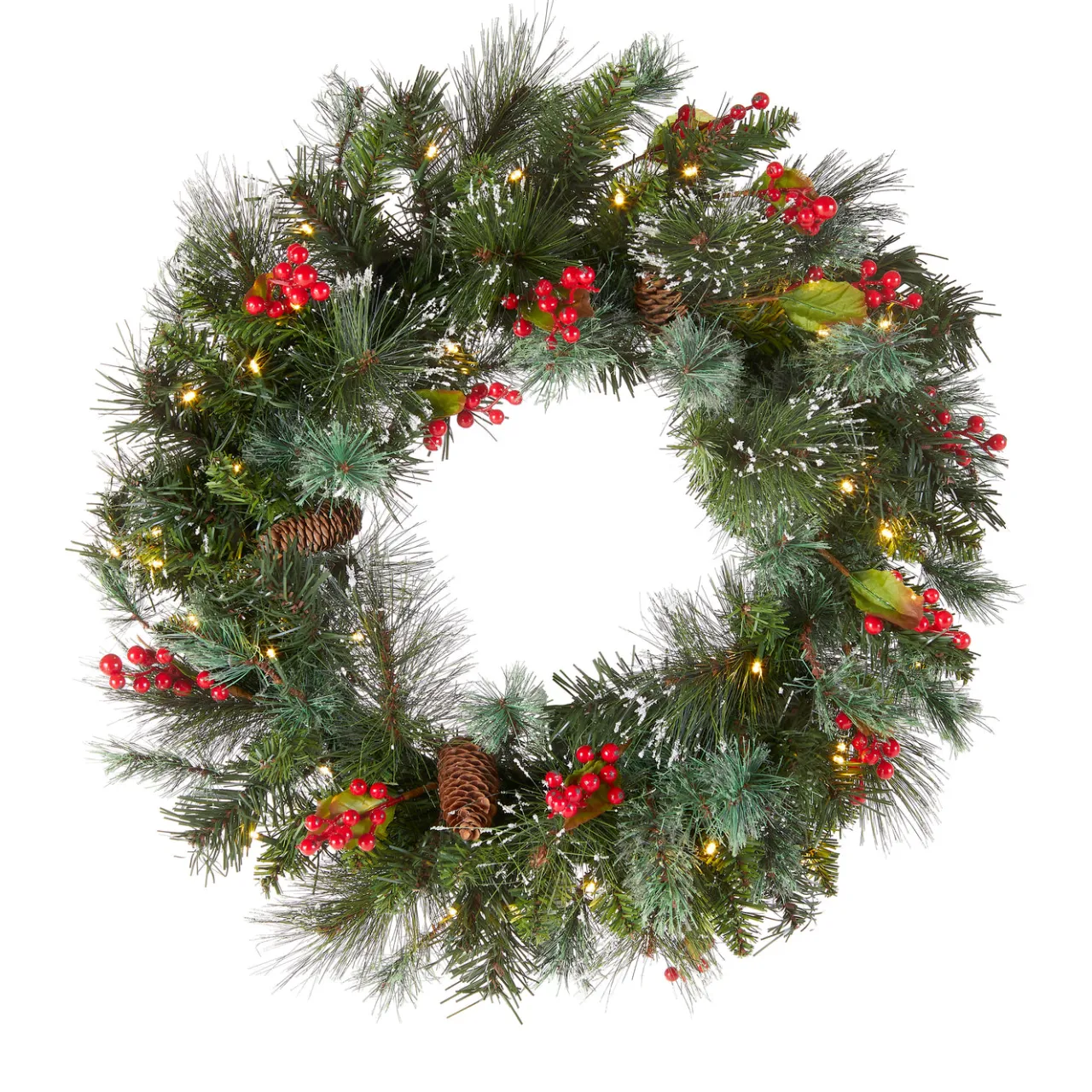 Clearance National Tree Company 24 in. Pre-Lit Wintry Pine Wreath with Clear Lights