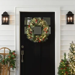 Clearance National Tree Company 24 in. Pre-Lit Wintry Pine Wreath with Clear Lights