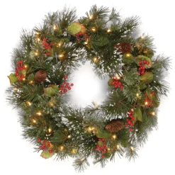 Clearance National Tree Company 24 in. Pre-Lit Wintry Pine Wreath with Clear Lights