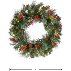 Clearance National Tree Company 24 in. Pre-Lit Wintry Pine Wreath with Clear Lights