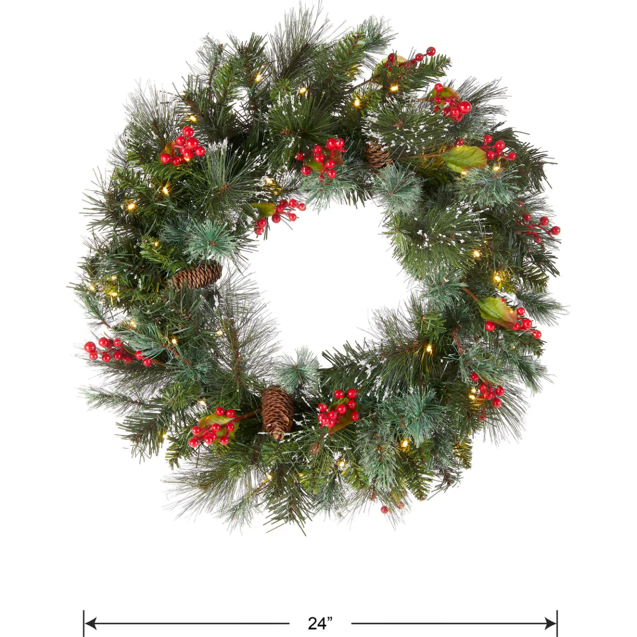 Clearance National Tree Company 24 in. Pre-Lit Wintry Pine Wreath with Clear Lights