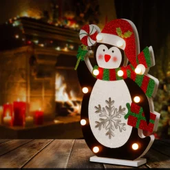 Hot National Tree Company 17 in. Pre-Lit Wooden Penguin