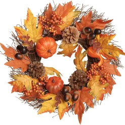 Online National Tree Company 15 in. Pumpkins and Maple Leaves Wreath