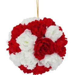 Outlet National Tree Company 12 in. Red and White Peony Hanging Ball