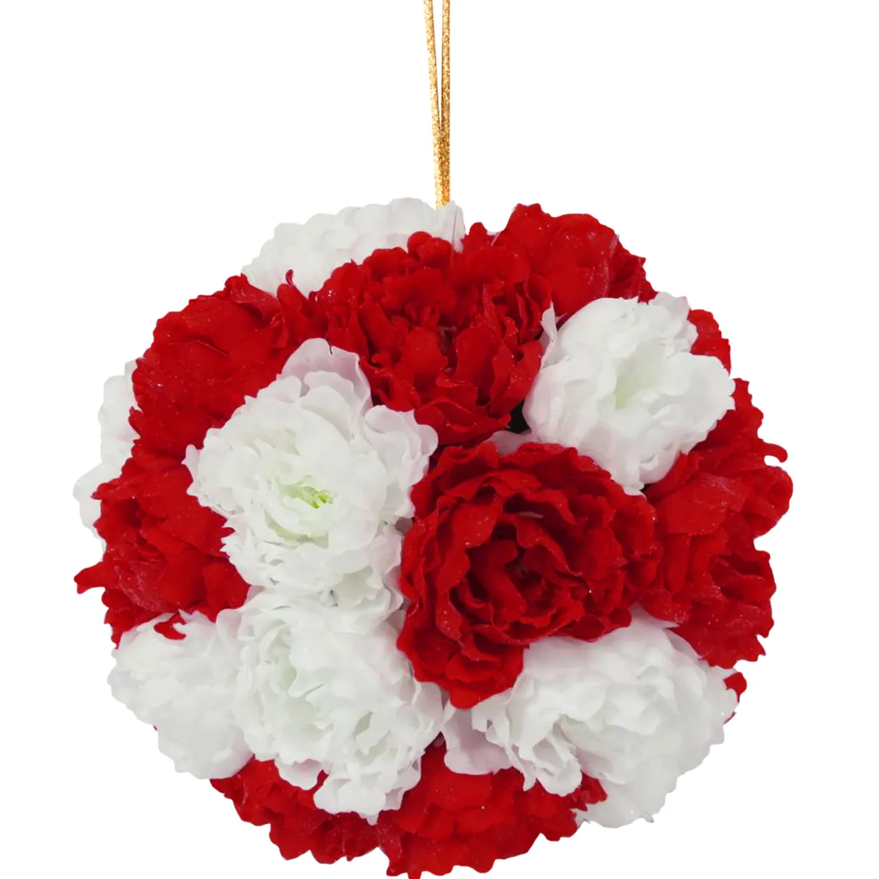 Outlet National Tree Company 12 in. Red and White Peony Hanging Ball