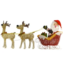 New National Tree Company 34 in. Santa and Reindeer with Clear Lights