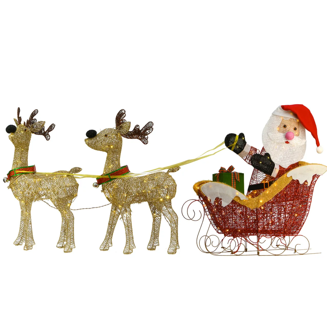 New National Tree Company 34 in. Santa and Reindeer with Clear Lights