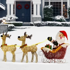 New National Tree Company 34 in. Santa and Reindeer with Clear Lights