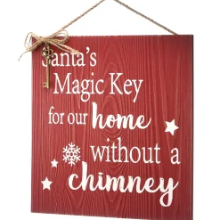 Hot National Tree Company 10 in. Santa's Key Door Christmas Sign, Red with White Lettering and Decorative Ornate Key, Stars and Snowflakes