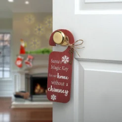 Sale National Tree Company 12 in. Santa's Key Doorknob Christmas Sign, Red with White Lettering and Decorative Ornate Key, Snowflakes