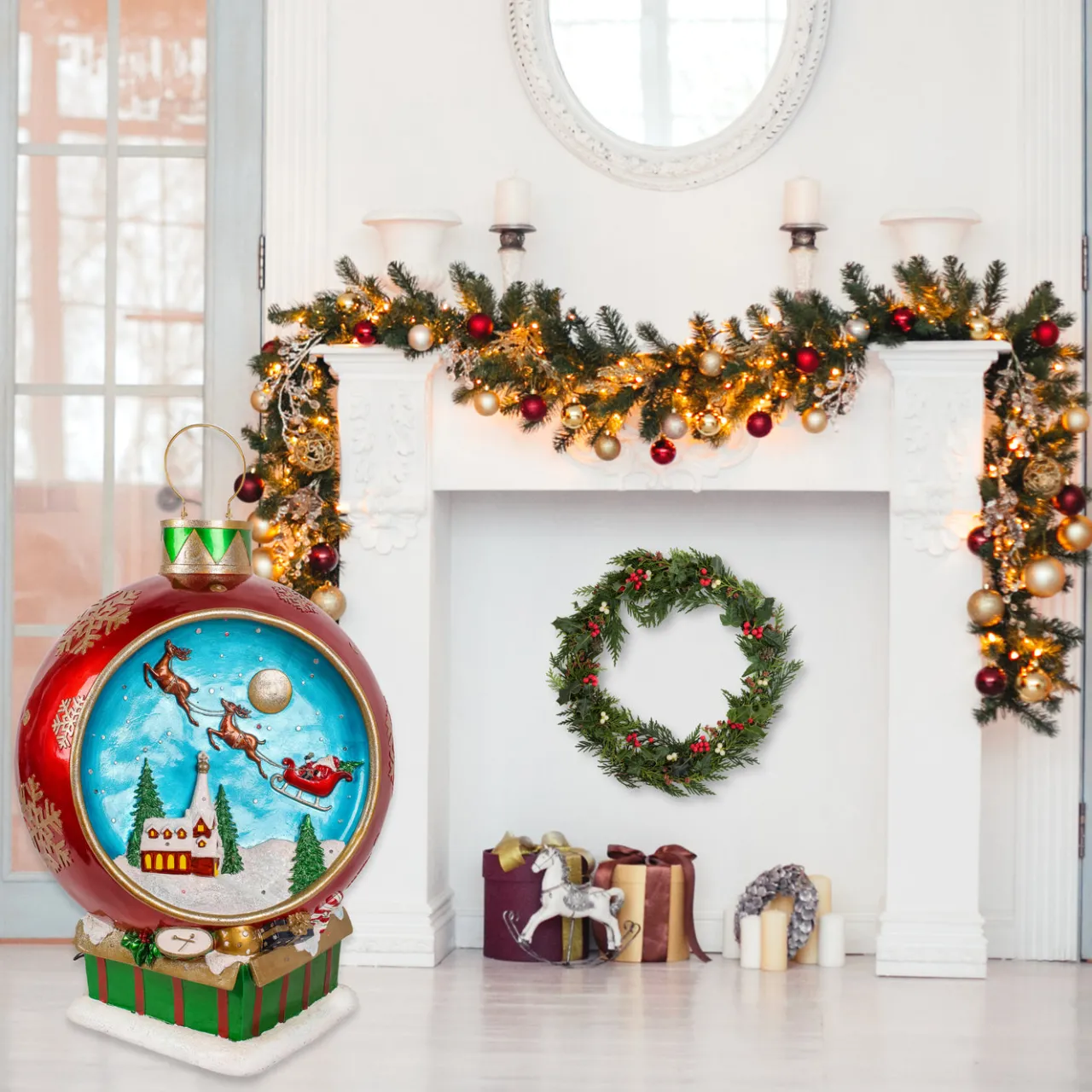 Hot National Tree Company 34 in. Santas Sleigh Ornament with Multicolor Lights and Music