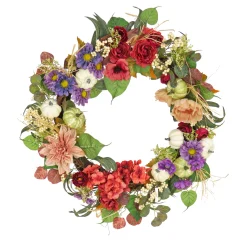 Hot National Tree Company 30 in. Serenity Mixed Flower and Pumpkins Fall Wreath