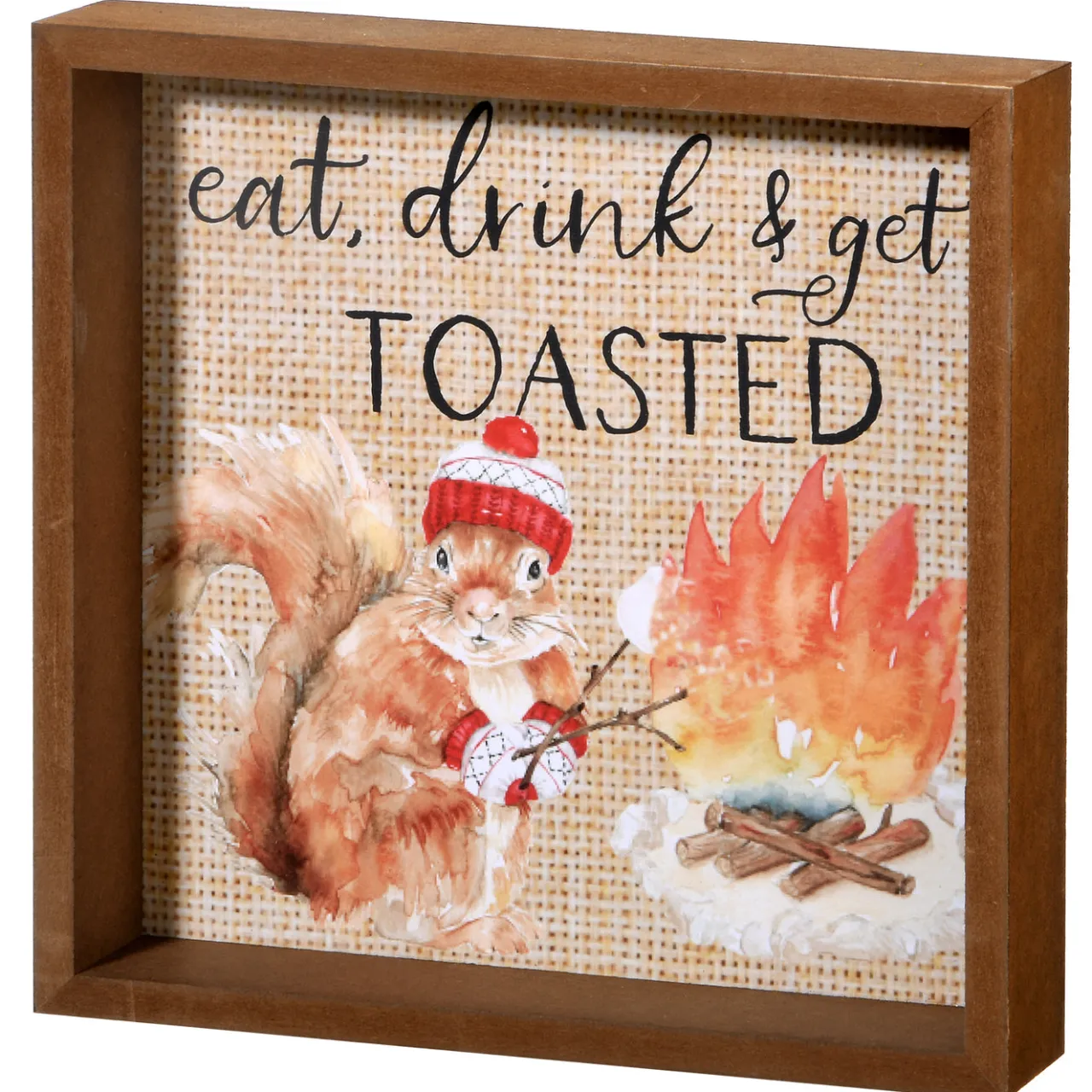 Outlet National Tree Company 8 in. Shadow Box with Cute Squirrel Hanging Wall Art Fall Decoration