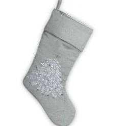 Clearance National Tree Company 19 in. Silver Stocking with Christmas Tree Design