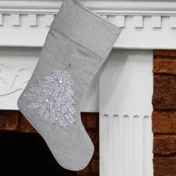 Clearance National Tree Company 19 in. Silver Stocking with Christmas Tree Design