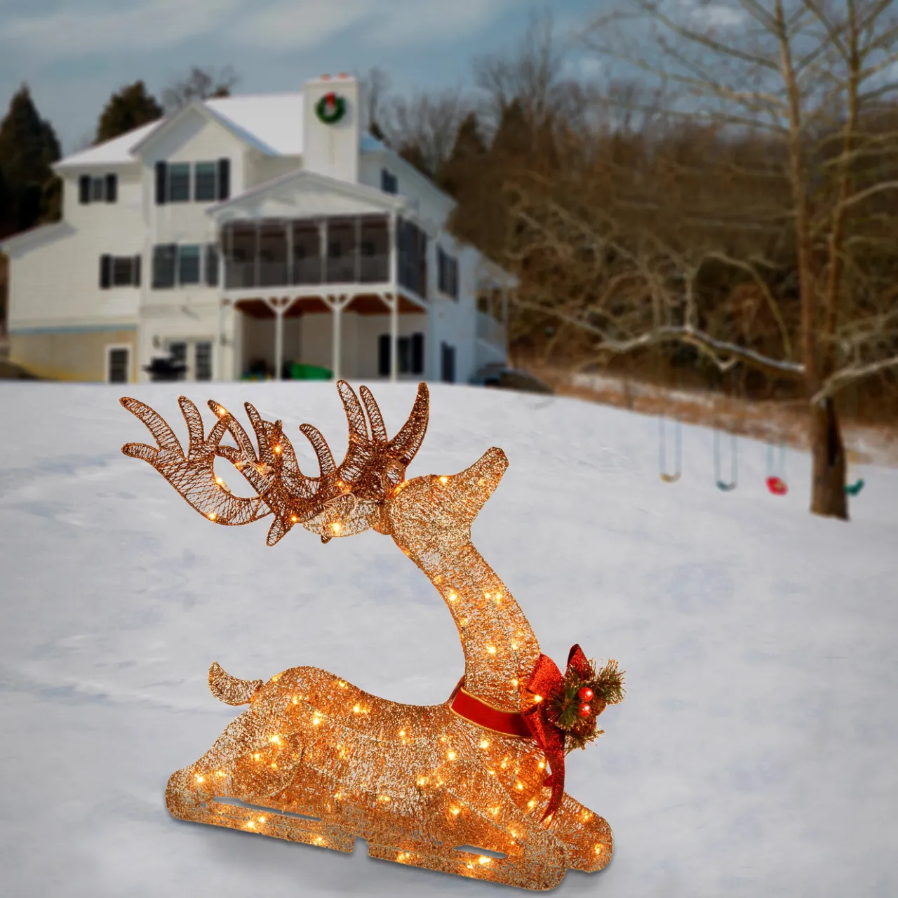 Discount National Tree Company 31 in. Sisal Splendor Champagne Lying Deer