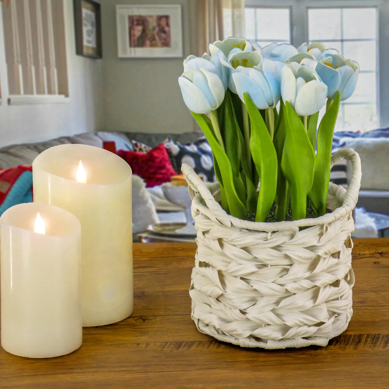 Sale National Tree Company 10 in. Spring Blue Tulip Bouquet in Metal Pot
