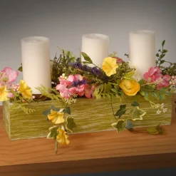 Best National Tree Company 22 in. Spring Candleholder Table Decoration with Flower Blooms, Berry Clusters, Leafy Greens