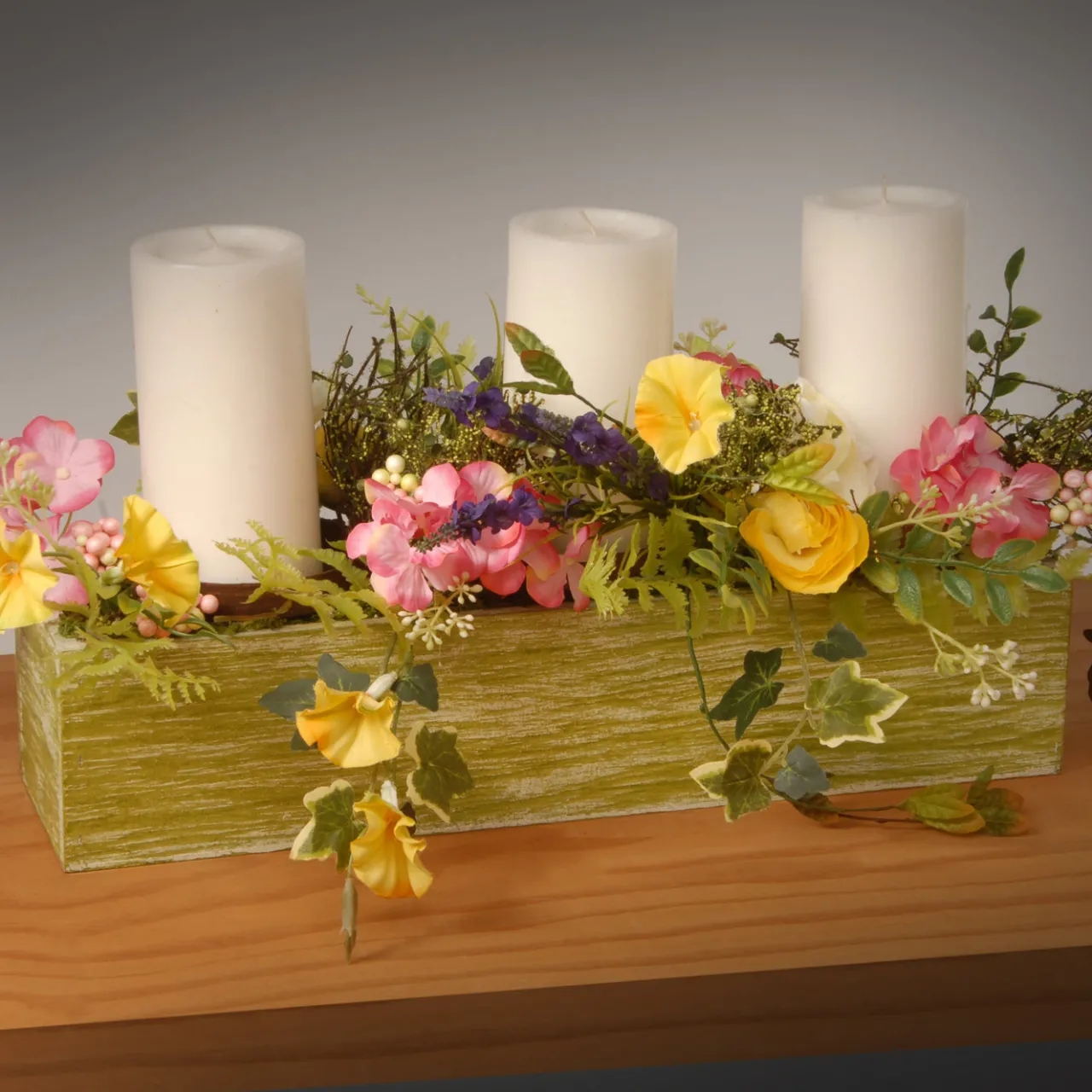 Best National Tree Company 22 in. Spring Candleholder Table Decoration with Flower Blooms, Berry Clusters, Leafy Greens