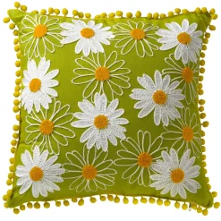 Online National Tree Company 16 in. Spring Decorative Pillow with Daisy Flower Bloom Embroidery