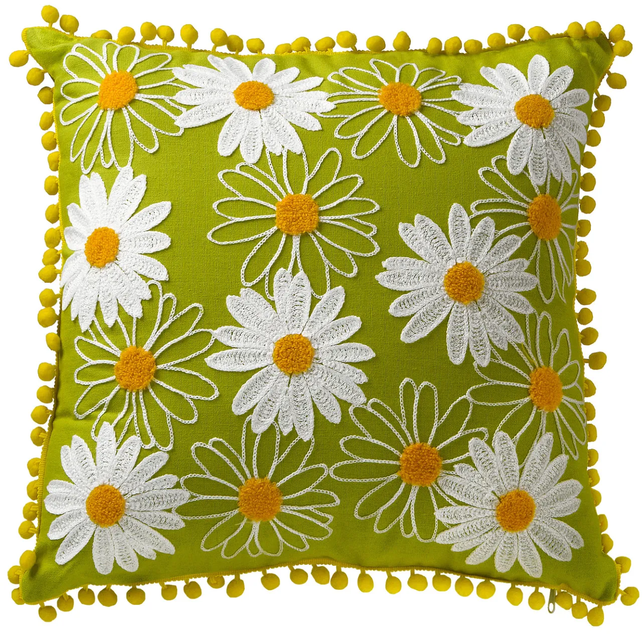 Online National Tree Company 16 in. Spring Decorative Pillow with Daisy Flower Bloom Embroidery