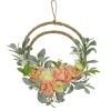 Best National Tree Company 18 in. Spring Double Hoop Wreath with Peony, Rose, and Lamb's Ear Flower Blooms