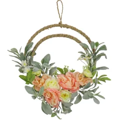 Best National Tree Company 18 in. Spring Double Hoop Wreath with Peony, Rose, and Lamb's Ear Flower Blooms
