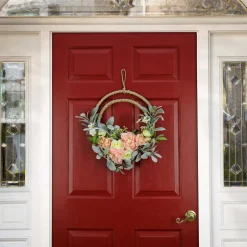 Best National Tree Company 18 in. Spring Double Hoop Wreath with Peony, Rose, and Lamb's Ear Flower Blooms