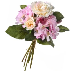 Sale National Tree Company 13 in. Spring Floral Bouque with Purple Roses and White Orchid Blooms, Leafy Greens
