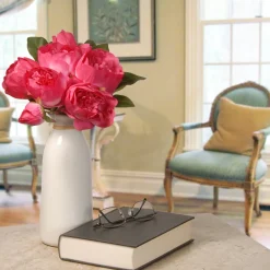 Outlet National Tree Company 14 in. Spring Floral Bouquet with Bright Pink Peony Blooms, Leafy Greens