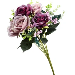 Online National Tree Company 19 in. Spring Floral Bouquet with Purple and Pink Rose Blooms, Berry Clusters, Seed Pods, Leafy Greens