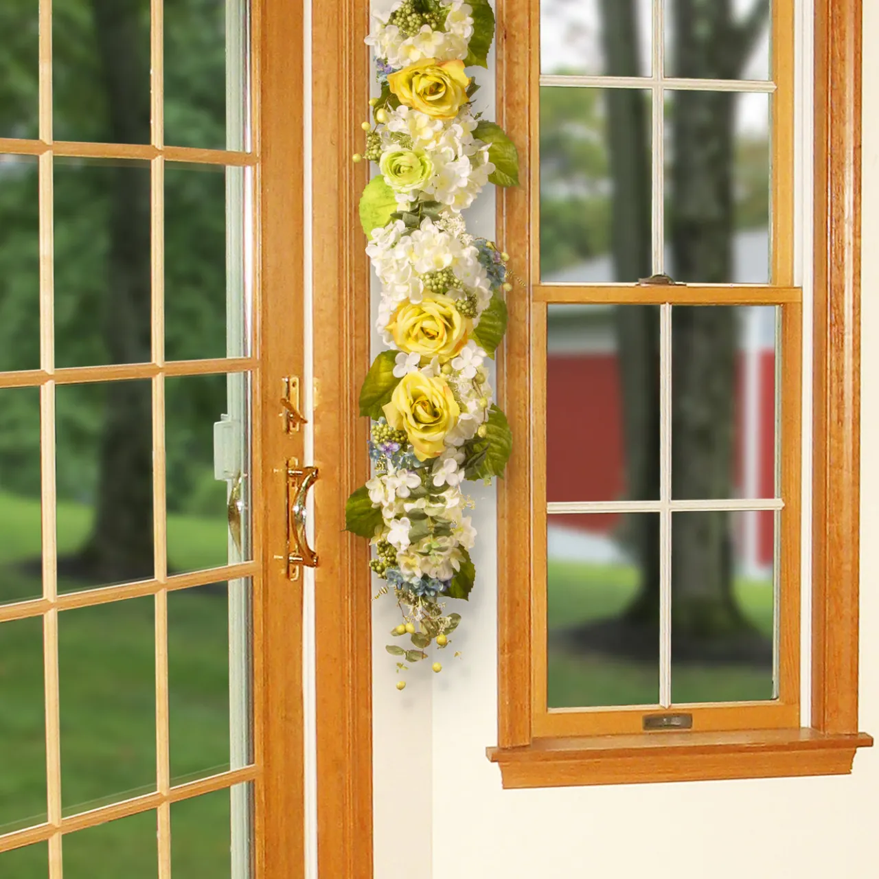 Hot National Tree Company 48 in. Spring Floral Wall Décor with Yellow Roses, White Hydrangeas, Berry Clusters