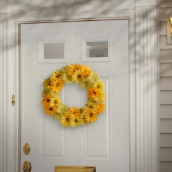 New National Tree Company 19 in. Spring Garden Accents Yellow Cosmos Wreath