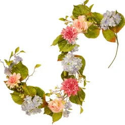 Online National Tree Company 70 in. Spring Garland with Multicolor Hydrangea, Rose and Dahlia Blooms, Berry Clusters, Leafy Greens