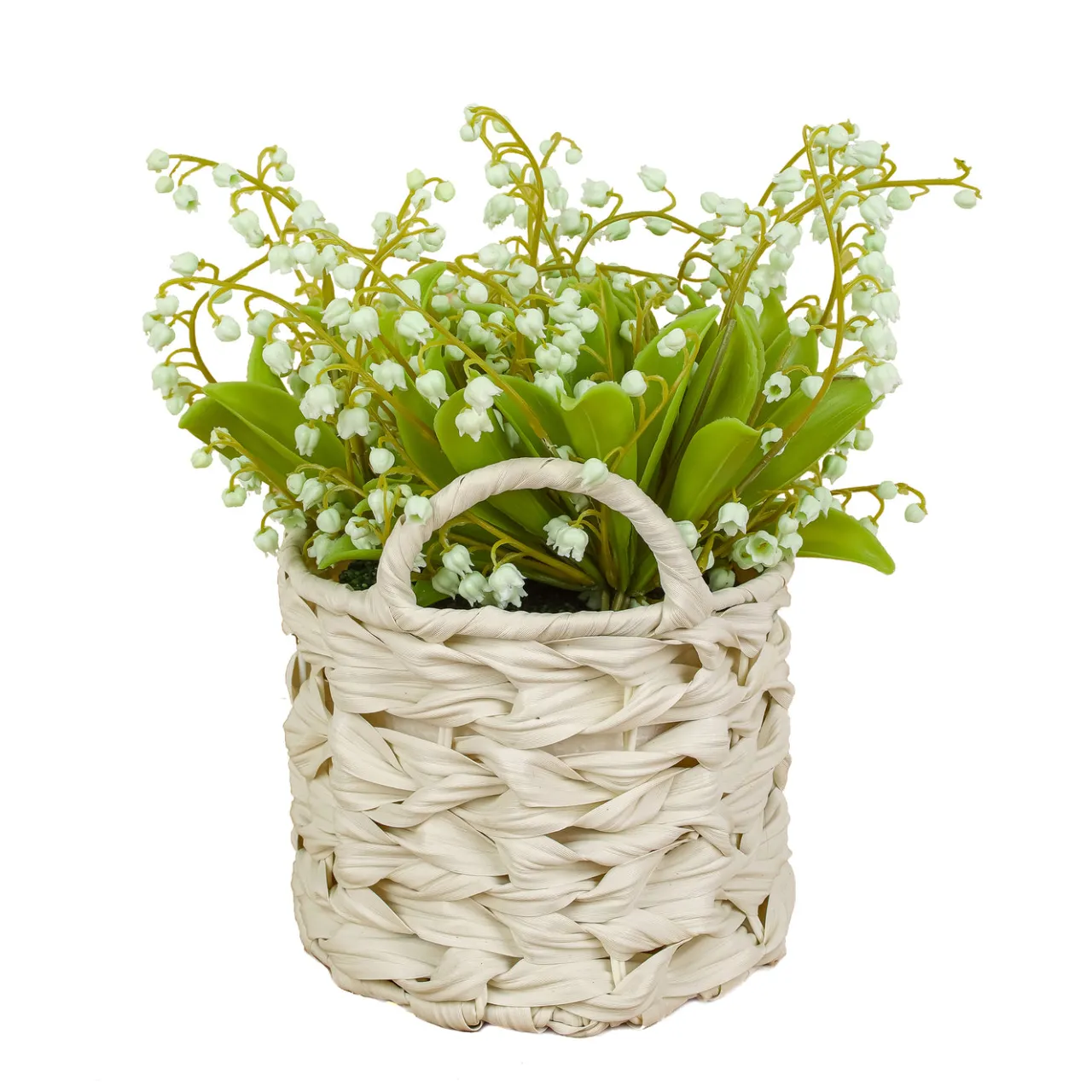 Outlet National Tree Company 11 in. Spring Green Lily-of-the-Valley Flowers in White Basket